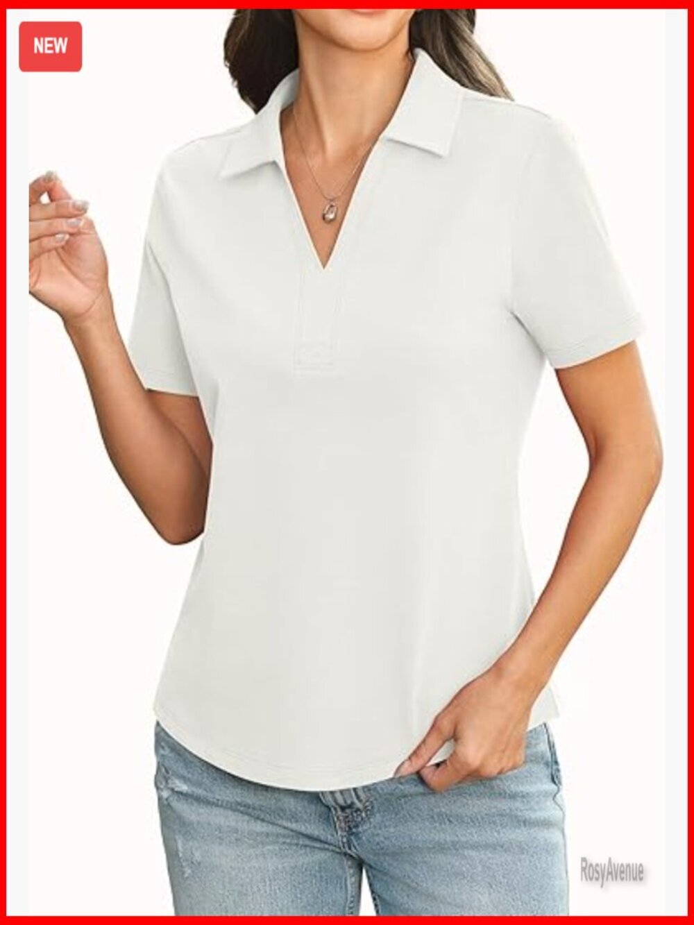 Women's Cotton Polo Shirt V-Neck Short Sleeve Loose Fit Blouse